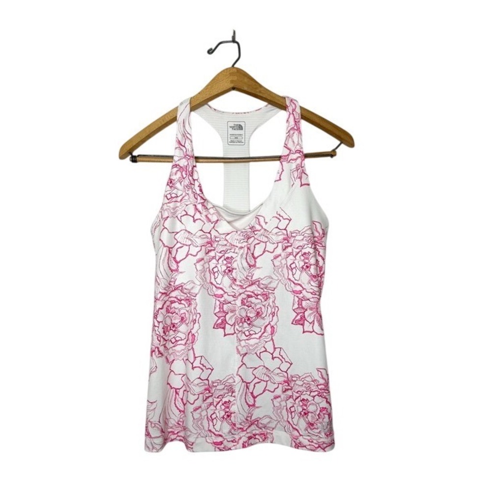 The North Face Womens Pink Floral Print Athletic Workout Racerback Tank Top M